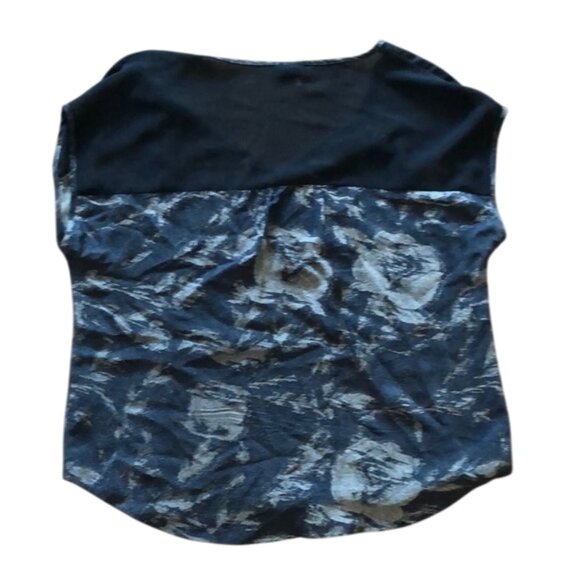 Sparkle & Fade Silk Top Navy Blue Floral Print XSmall V-Neck Tee Mesh/Sheer - Picture 2 of 10